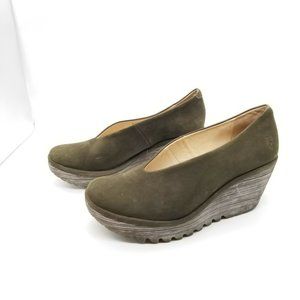 Fly London Womens Olive Leather Yaz Seaweed Wedge